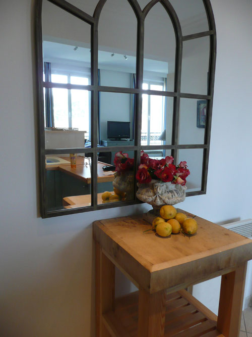 mirror view of kitchen area